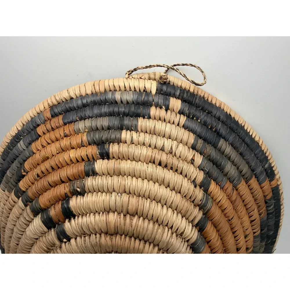 Vintage Handwoven Coiled Basket Bowl Wall Hanging Southwest Decor